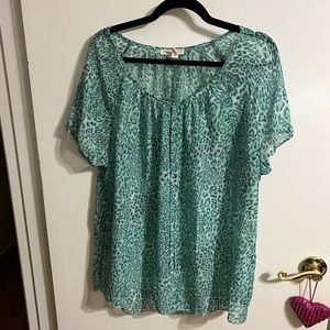 2X mint green animal print leopard semi sheer shirt